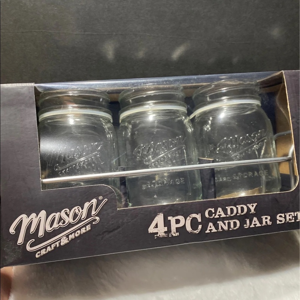 Mason Clear Glass Jar Caddy Set with Black Caddy
